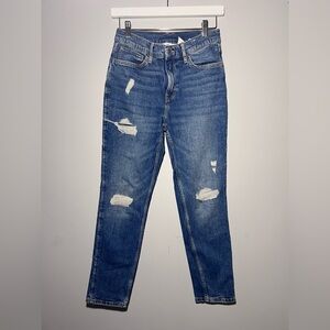 H&M Slim Fit Girls Adjustable Waist Medium Wash Denim Skinny Distressed Jeans 16